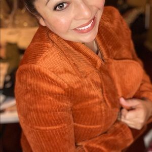 Cabi Professor Peacoat. Corduroy burnet rust color.